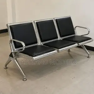 Heavy Duty 3 Seater Waiting Bench – Black Leather & Chrome Frame