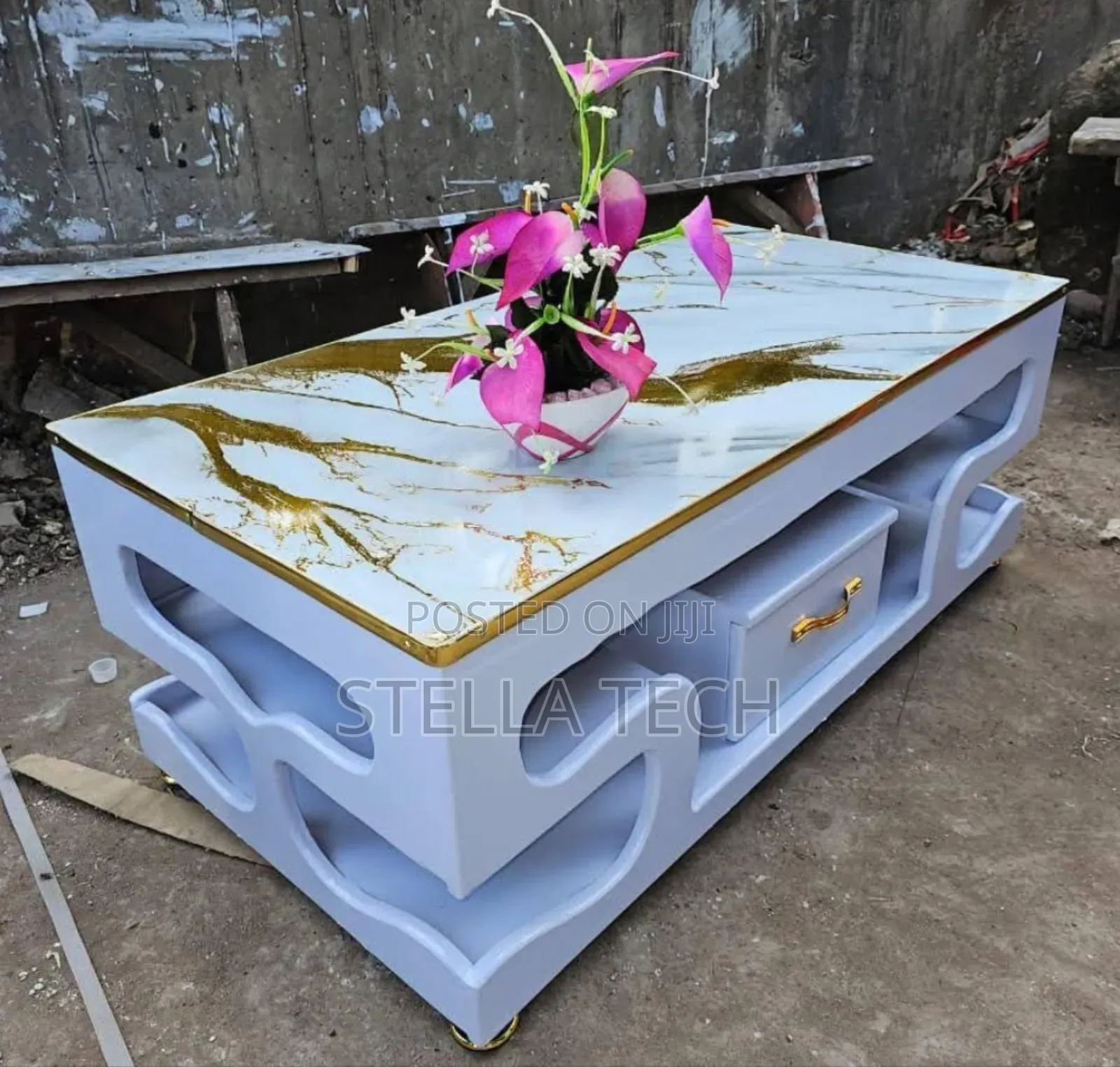 Executive White Coffee  Table With Marble Topping