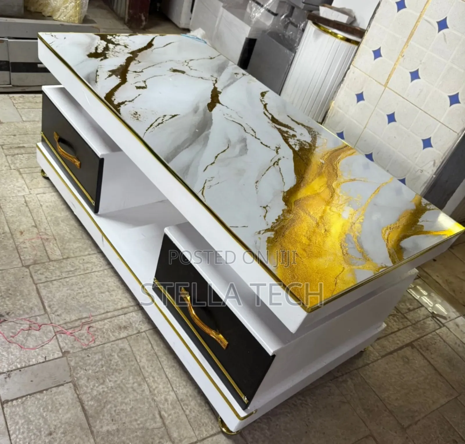 Executive White Coffee  Table With Marble Topping
