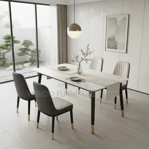 Dining Set; Marble Rectangular Home Four Seaters Dining Set