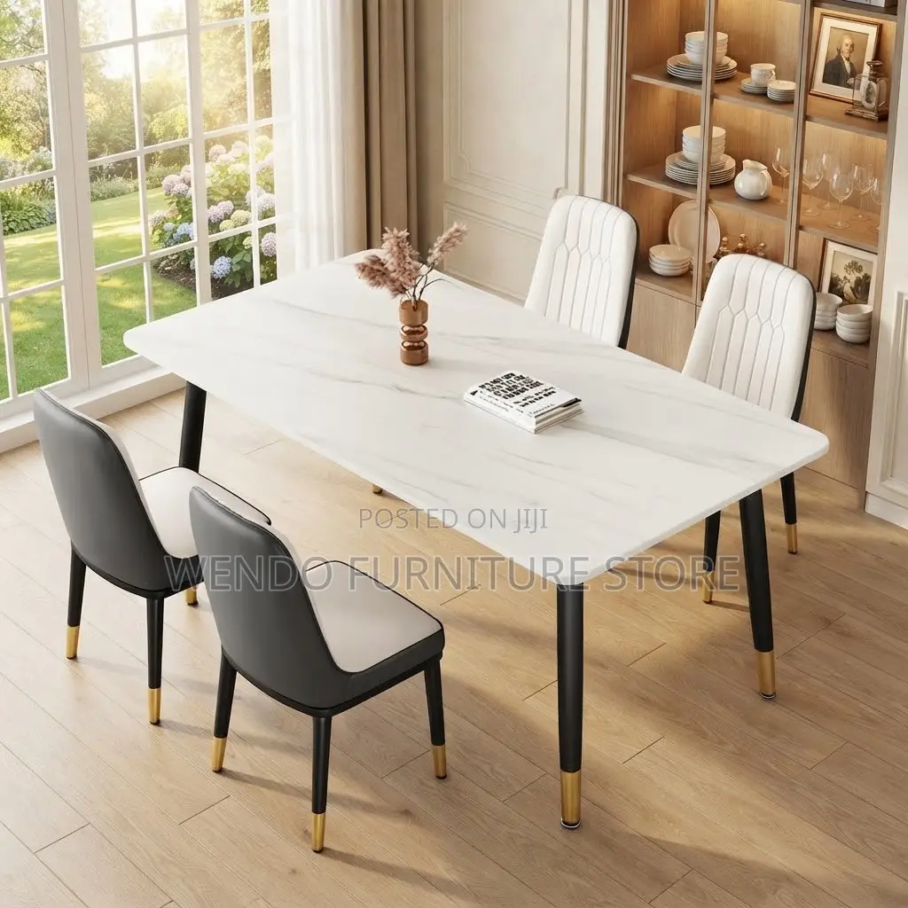 Dining Set; Marble Rectangular Home Four Seaters Dining Set