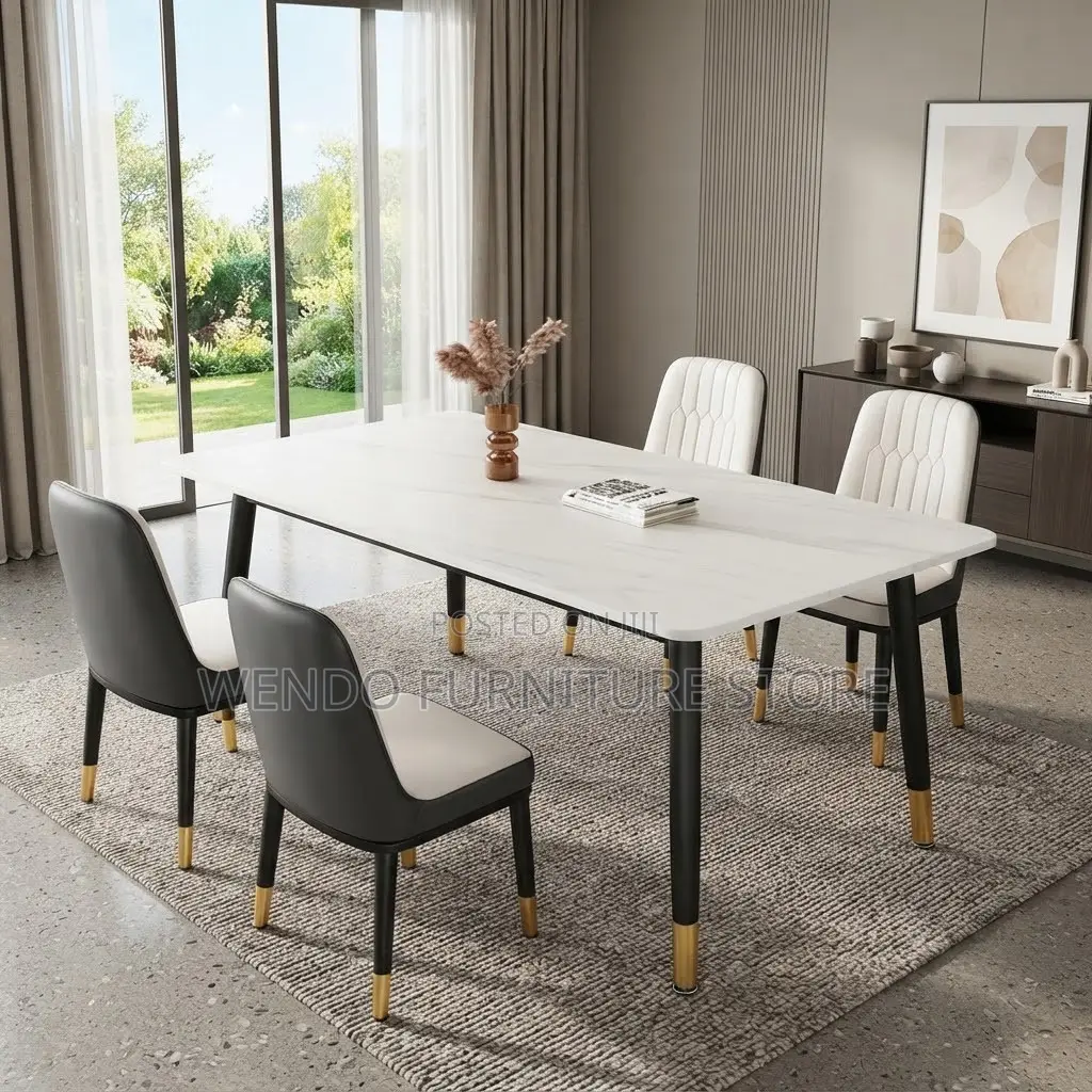 Dining Set; Marble Rectangular Home Four Seaters Dining Set