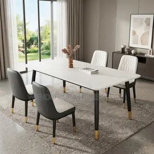 Dining Set; Marble Rectangular Home Four Seaters Dining Set