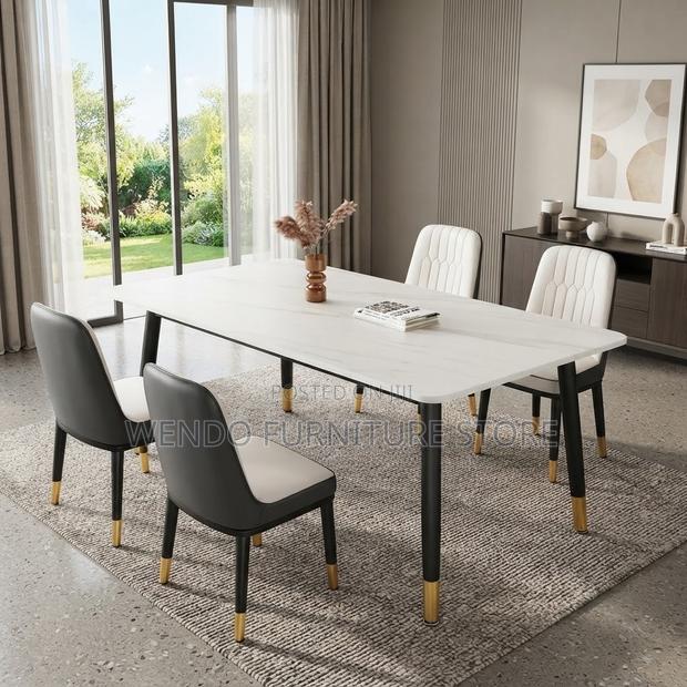 Dining Set; Marble Rectangular Home Four Seaters Dining Set - thumbnail 3