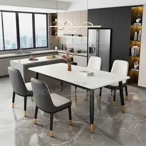 Dining Set; Marble Rectangular Home Four Seaters Dining Set