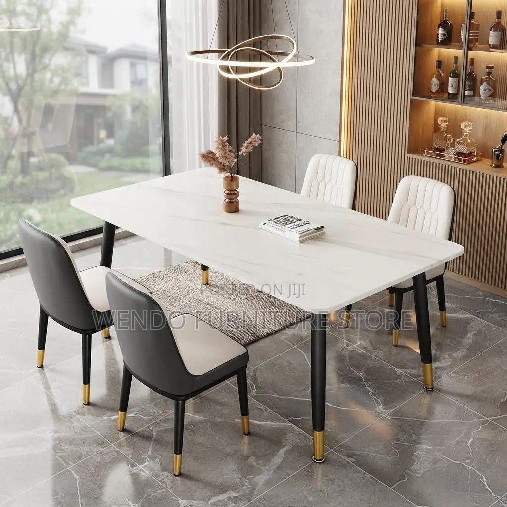 Dining Set; Marble Rectangular Home Four Seaters Dining Set