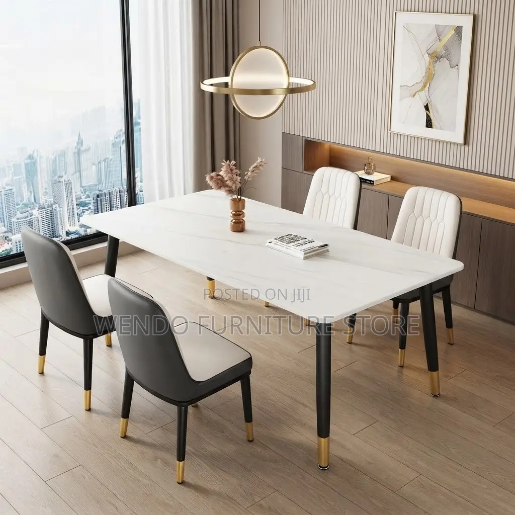 Dining Set; Marble Rectangular Home Four Seaters Dining Set
