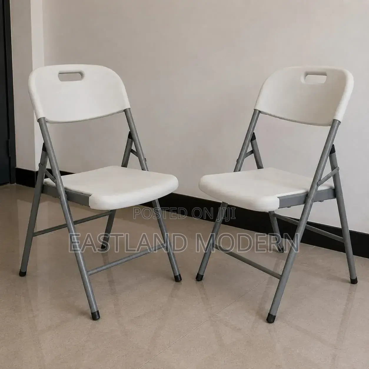 Foldable Plastic Chair With Strong Metal Frame – White