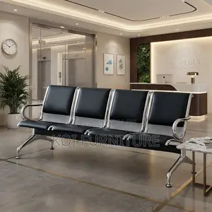 Office Bench; Four Seaters Leather Benches With Metallic Frame