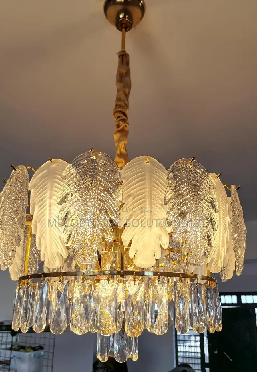 Modern Luxury Golden Feather Crystal Chandler