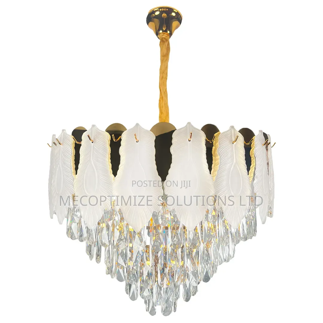 Modern Luxury Golden Aluminum Feather Crystal Chandler