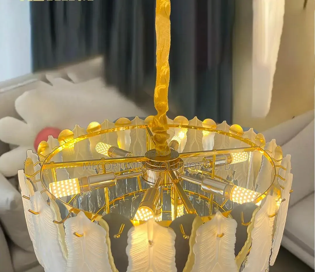 Modern Luxury Golden Aluminum Feather Crystal Chandler