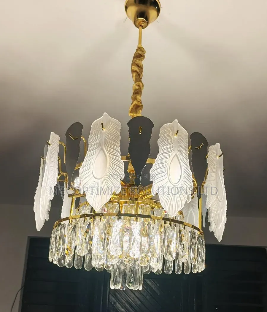 Modern Luxury Golden Aluminum Feather Crystal Chandler