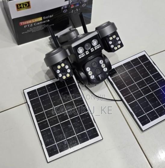 Triple Lens V380 Simcard 4g Solar Powered Camera With Dual Panels 8w