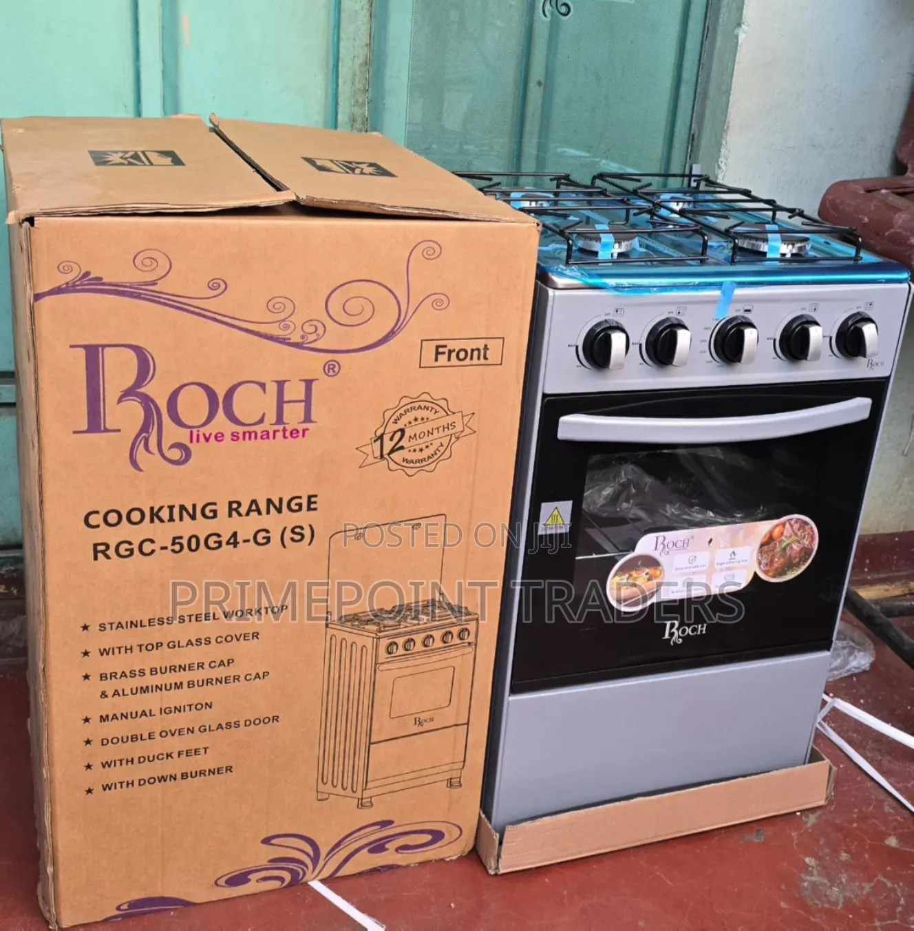 Roch 50×55 Full Gas Cooker – Stylish Freestanding Kitchen Cooker