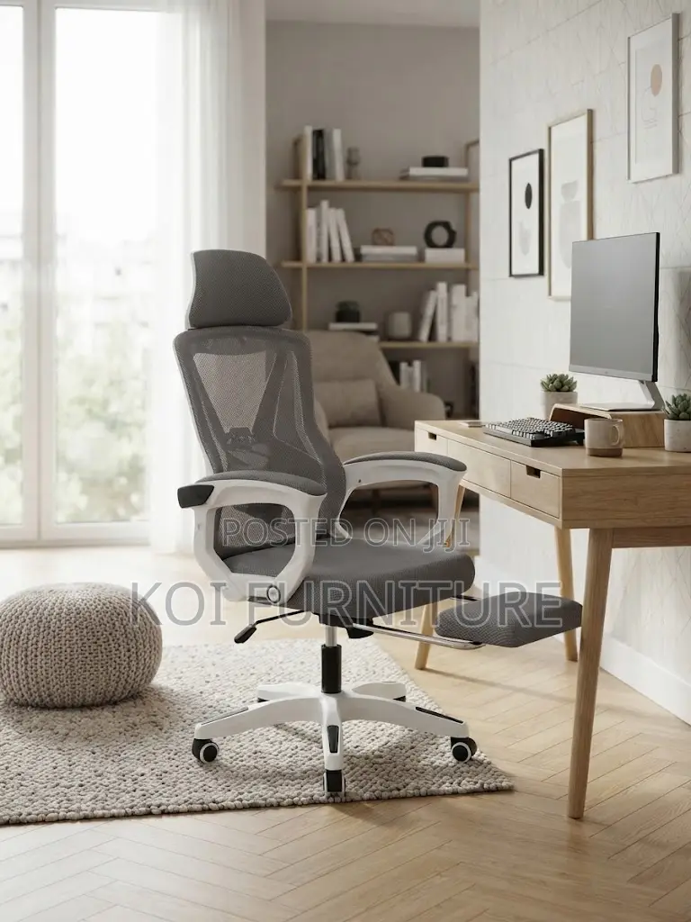 Office Chairs; White Ergonomic Office Seat With Footrest
