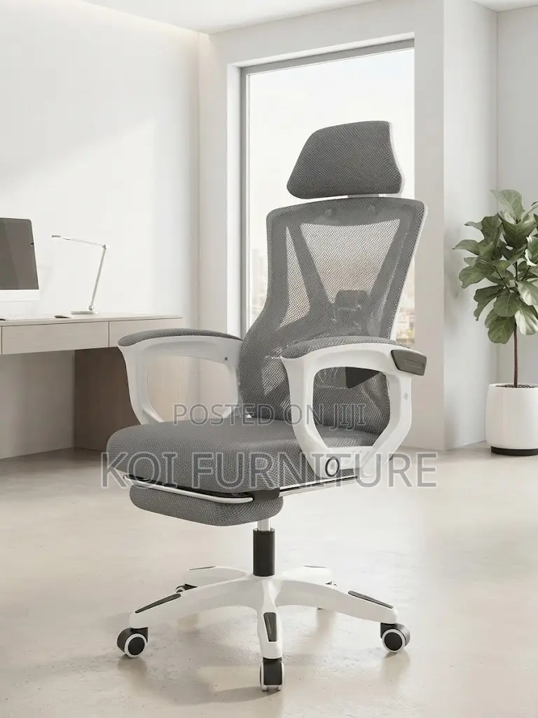 Office Chairs; White Ergonomic Office Seat With Footrest