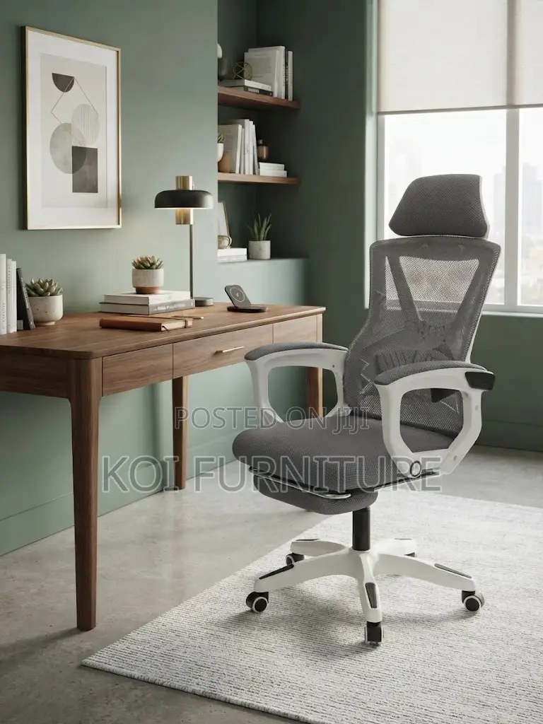 Office Chairs; White Ergonomic Office Seat With Footrest
