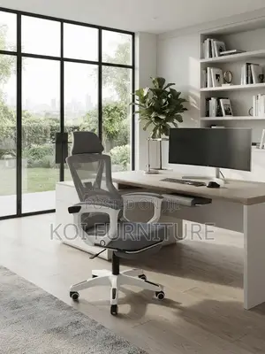 Office Chairs; White Ergonomic Office Seat With Footrest