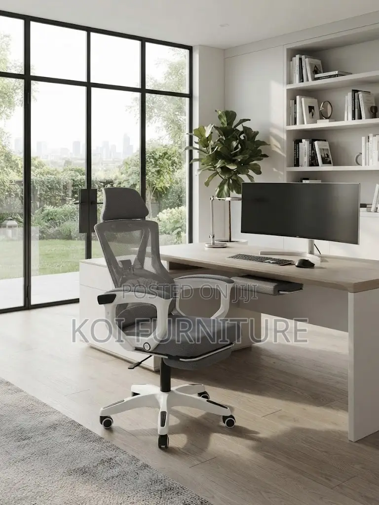 Office Chairs; White Ergonomic Office Seat With Footrest