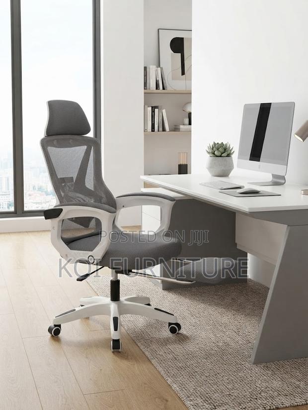 Office Chairs; White Ergonomic Office Seat With Footrest - thumbnail 5