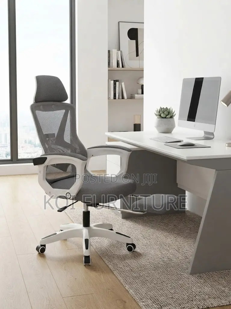 Office Chairs; White Ergonomic Office Seat With Footrest