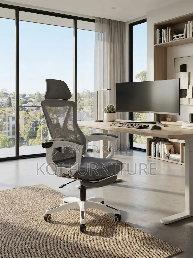 Office Chairs; White Ergonomic Office Seat With Footrest