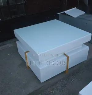 White Executive Modern Square Coffee Table With Metal Stand