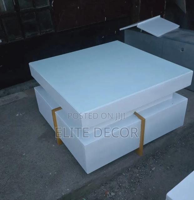 White Executive Modern Square Coffee Table With Metal Stand