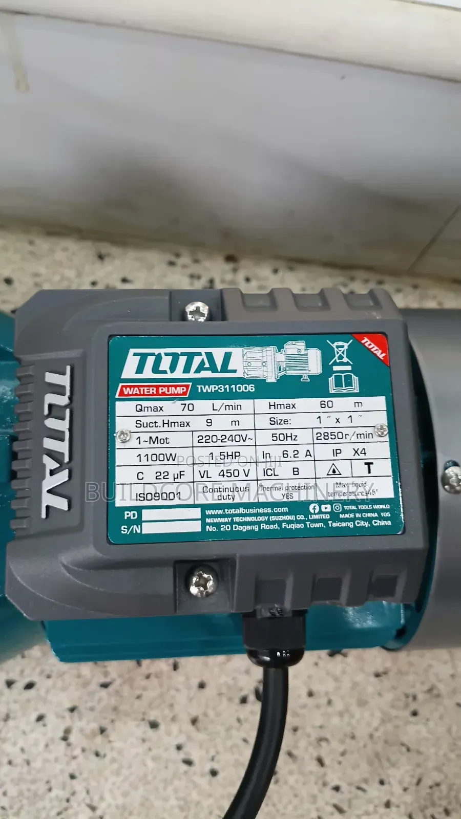 Total 1100watts 1.5HP Jet Booster Pump