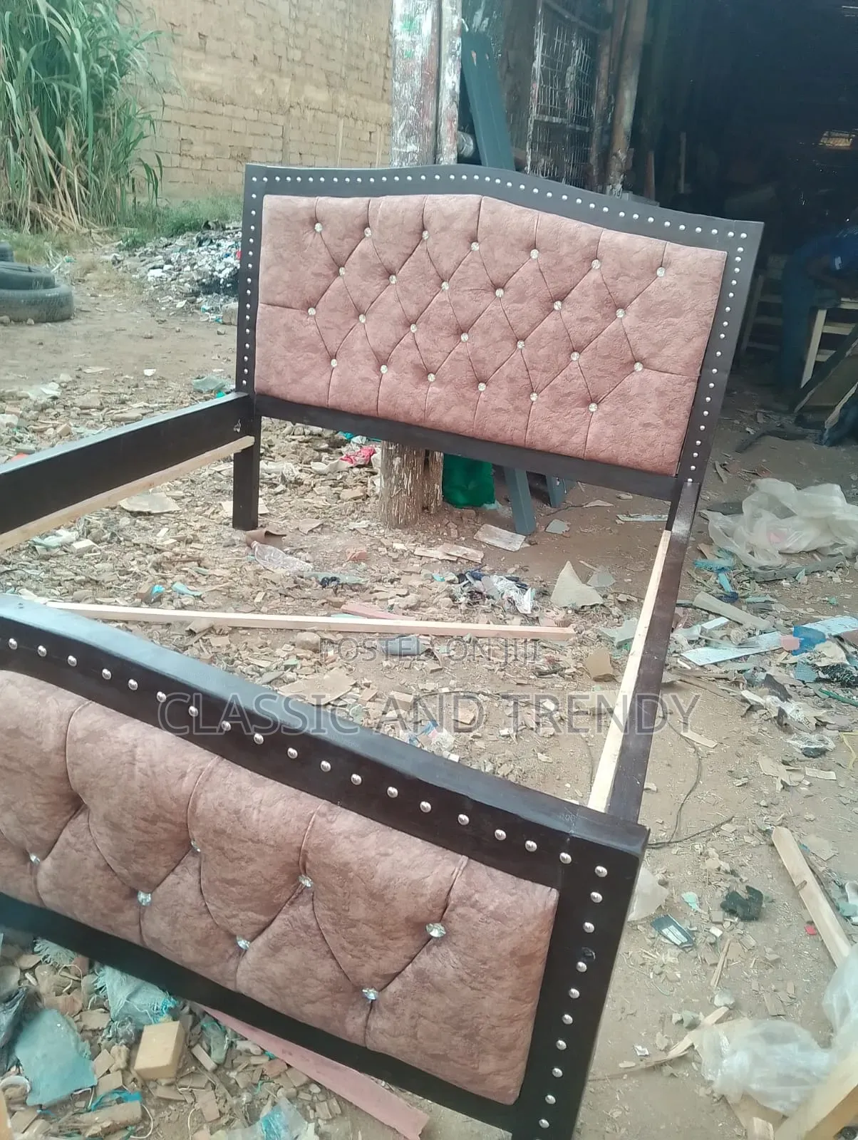 4x6 Brown Tufted Black Framed Bed