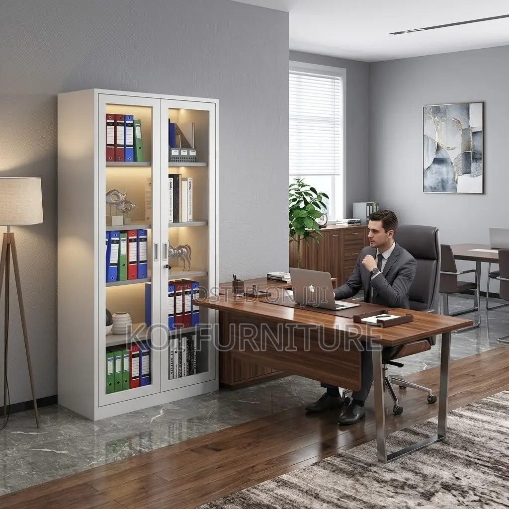 Office Cabinet; Gray Modern Storage Adjustable Cabinet
