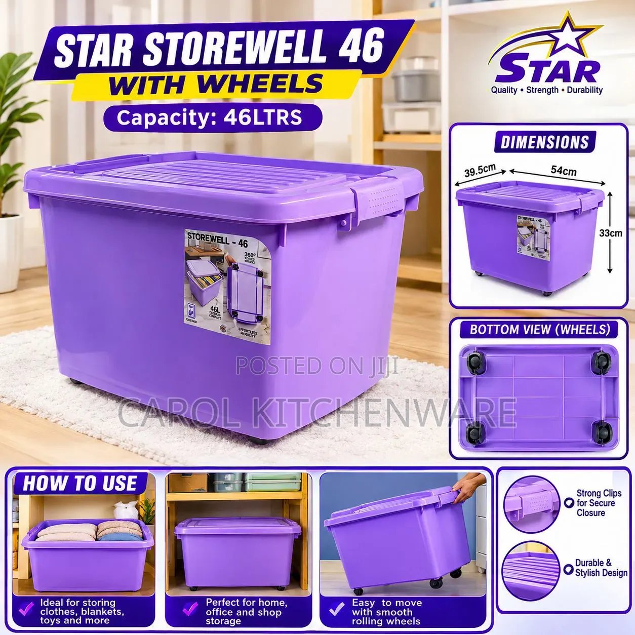 46 LTRs Plastic Storage Box With Wheel