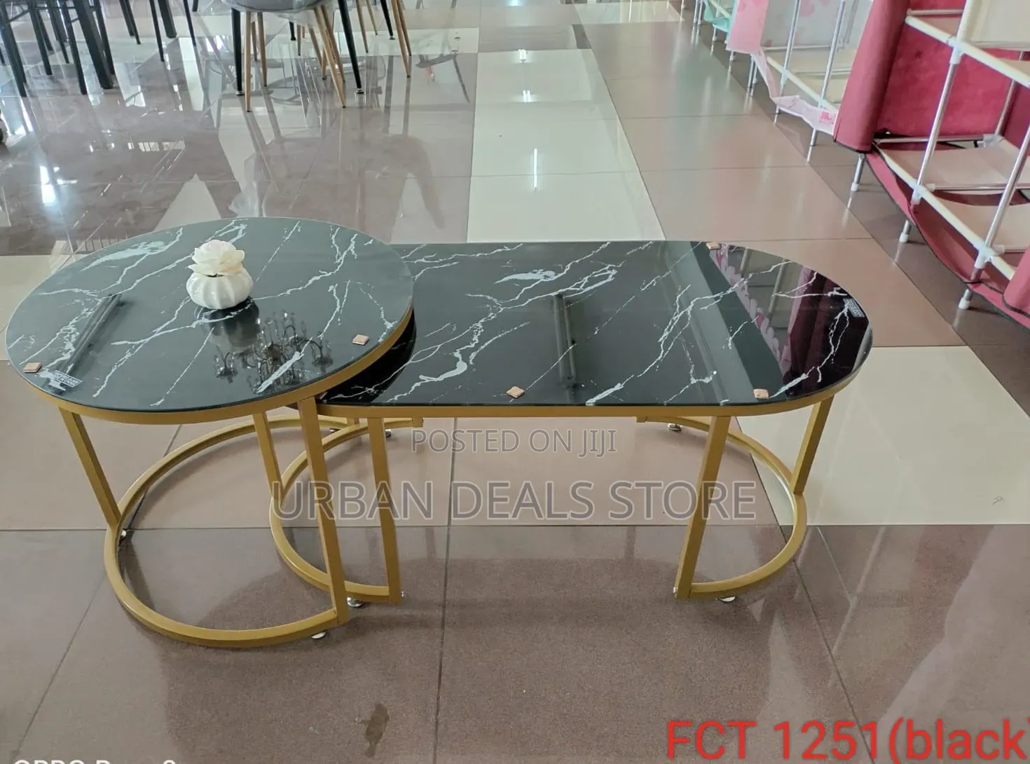 2 in 1 Marble Nesting Coffee Table (Glass Effect) White