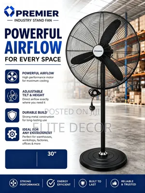Premier 30” Industrial Stand Fan – Powerful & Heavy Duty