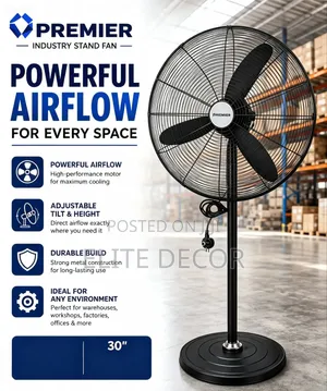 Premier 30” Industrial Stand Fan – Powerful & Heavy Duty