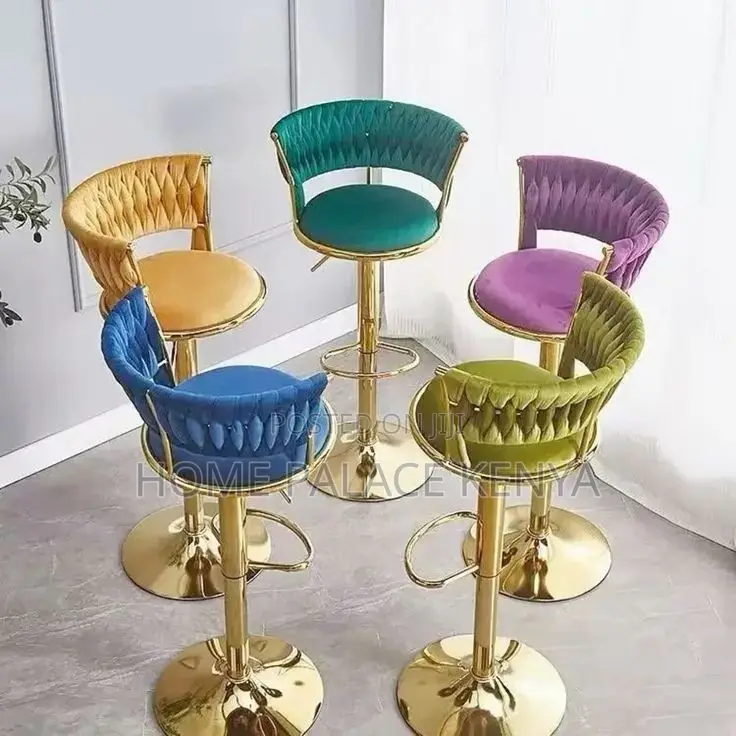 Bar Stool; Elegant Upholstered Velvet Bar Chair With Adjustable Base