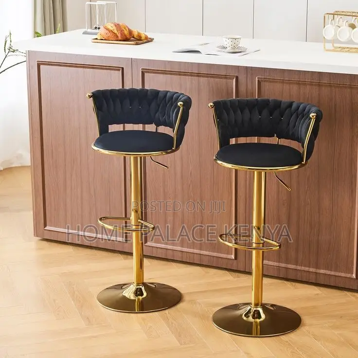 Bar Stool; Elegant Upholstered Velvet Bar Chair With Adjustable Base