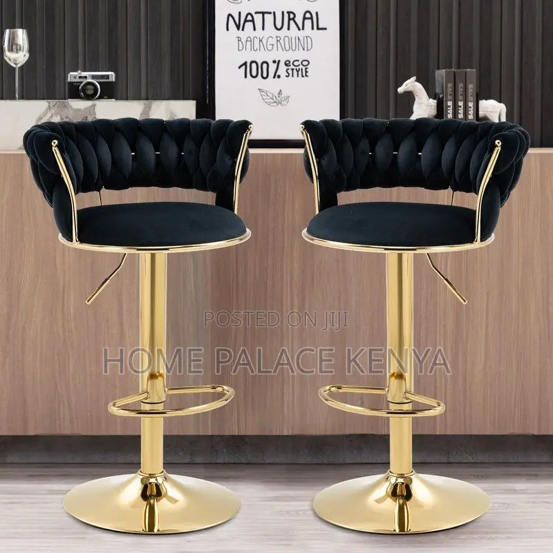 Bar Stool; Elegant Upholstered Velvet Bar Chair With Adjustable Base