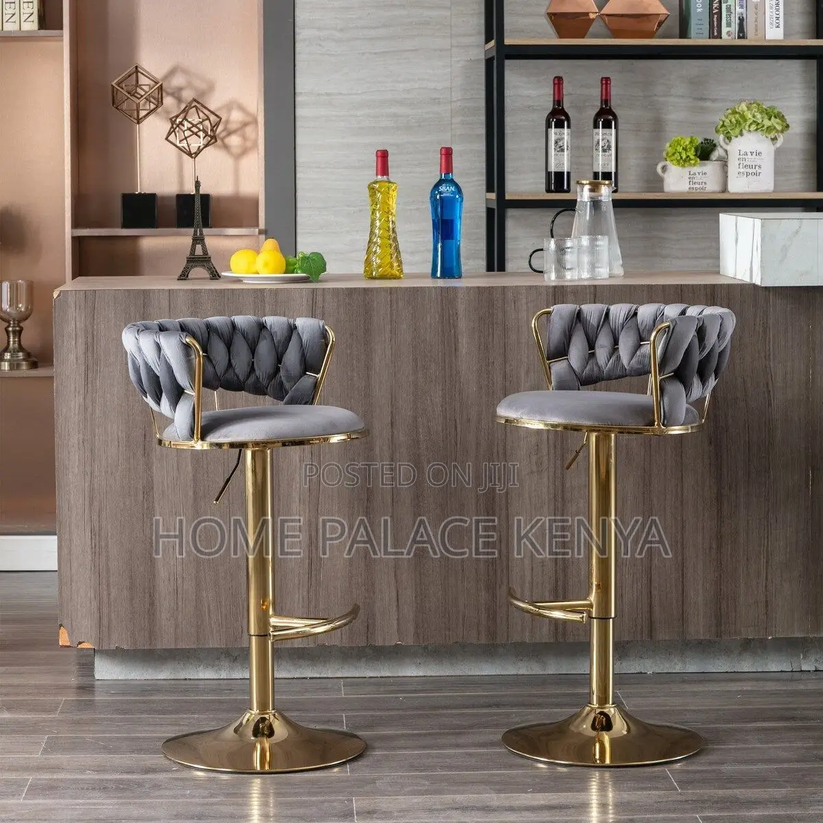 Bar Stool; Elegant Upholstered Velvet Bar Chair With Adjustable Base