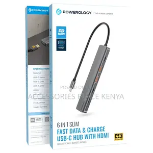 Powerology 6-in-1 Slim 4K HDMI USB-C Hub