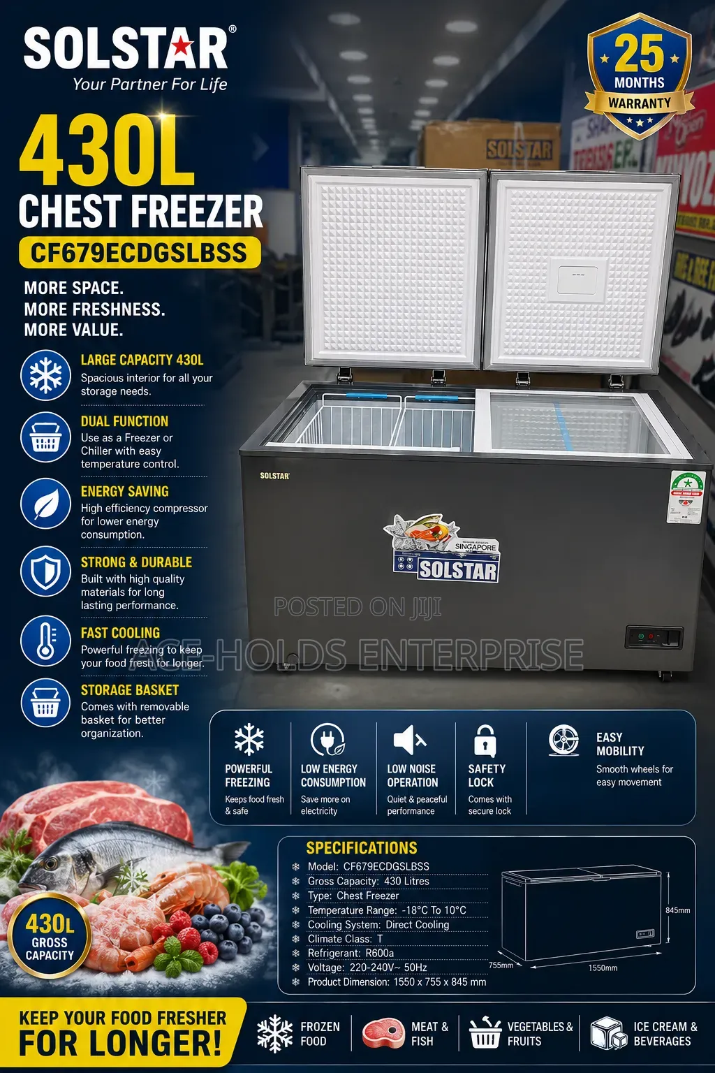 Solstar 430L Chest Freezer (CF679ECDGSLBSS)