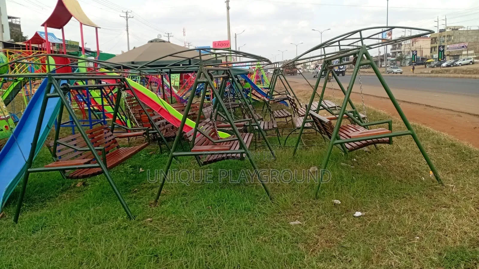 Outdoor Garden Sun Umbrella, Swings and Benches