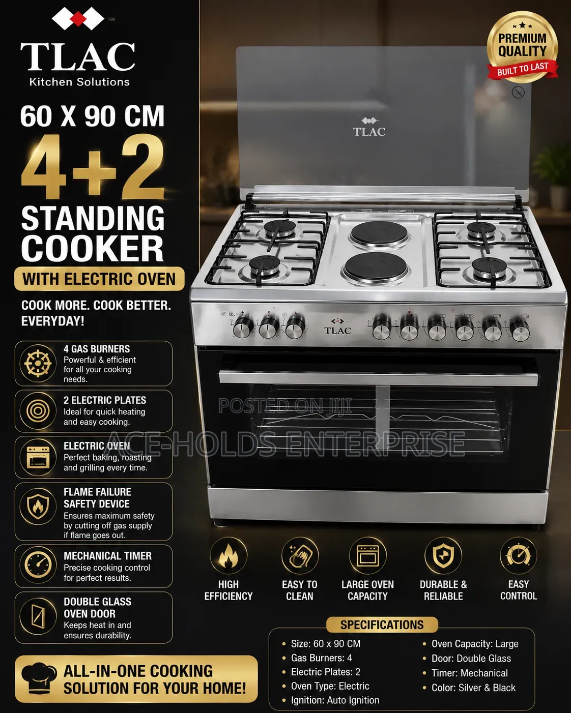 60*90 Tlac 4Gas, 2Electric Standing Gas Cooker With Electric Oven