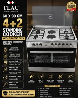 60*90 Tlac 4Gas, 2Electric Standing Gas Cooker With Electric Oven