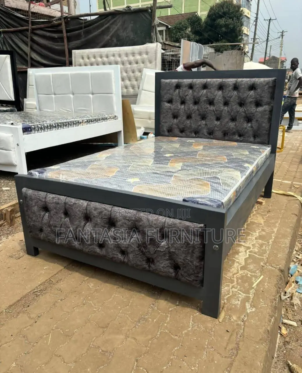5x6 Diamond Tufted Grey Mocket Bed: Pay on Delivery