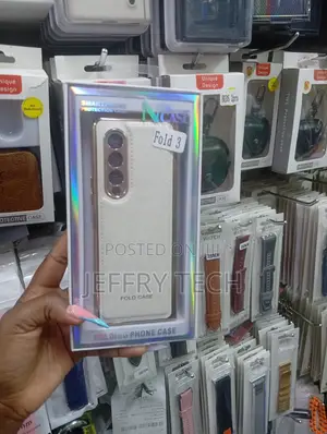 White and Gold PU Leather Phone Case for the Samsung Galaxy Z Fold 3.