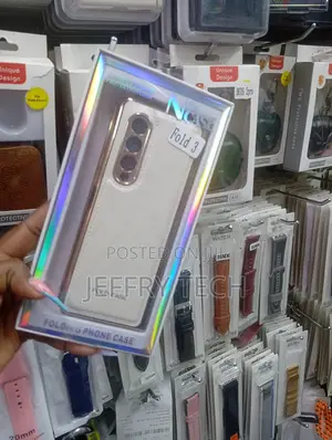 White and Gold PU Leather Phone Case for the Samsung Galaxy Z Fold 3.