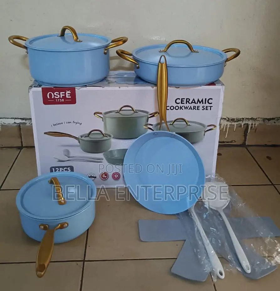 12pcs Ceramic Cookware Set With Gold Coloured Handles Available