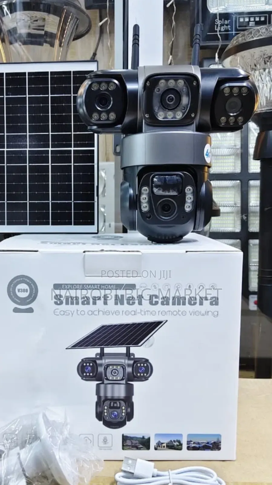 Triple Lens 4G PTZ Solar CCTV Camera With 3 Screens